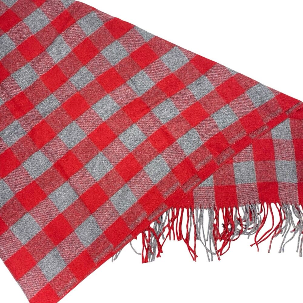 NEW Pretty Persuasions RED GRAY Buffalo Plaid Scarf SHAWL 76x27 Wool Blend NWT